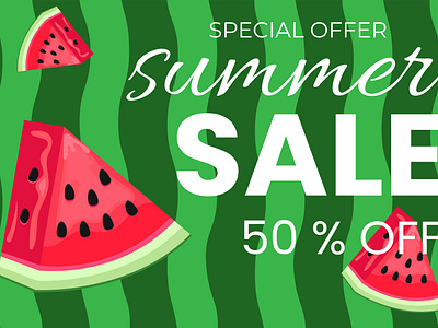 Big summer discount banner with watermelon illustration adobe banner illustration illustrator summer vector watermelon