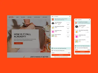 Jeni's Ice Cream UX Mini Cart branding buy cart checkout cold commerce creamy dessert ecommerce graphic design ice cream orange shop simple smooth treat ui ux