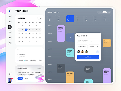 Light Calendar #4 for Quickit UI Kit ai calendar dashboard design event figma form free freebie kit light meeting member quickit task udix ui ux web white