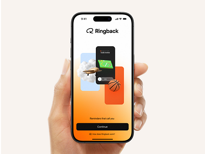 Ringback onboarding 3d app cards hig icons ios mobile onboarding screen