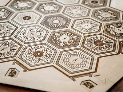 Settlers of Catan - Luxury Edition board game catan engraving hand drawn illustration laser cut limited edition settlers tiles wood working wooden