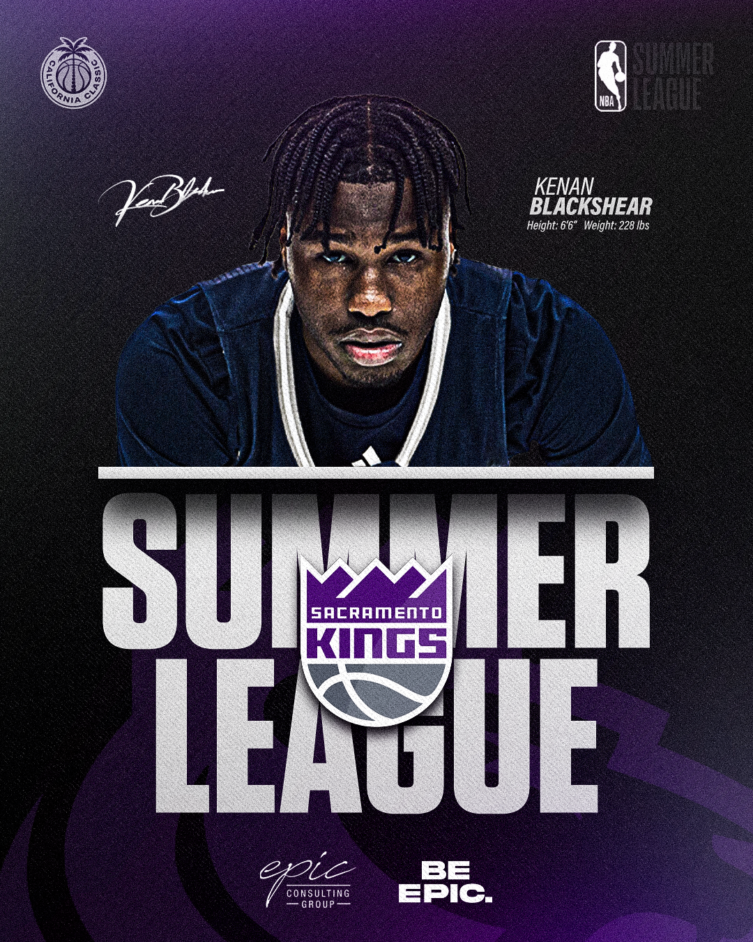 Kenan Blackshear - Sacramento Kings Summer League Graphic basketball branding california classic design epic graphic graphic design instagram post kenan blackshear kings nba nevada sacramento social media summer league the epic consulting group