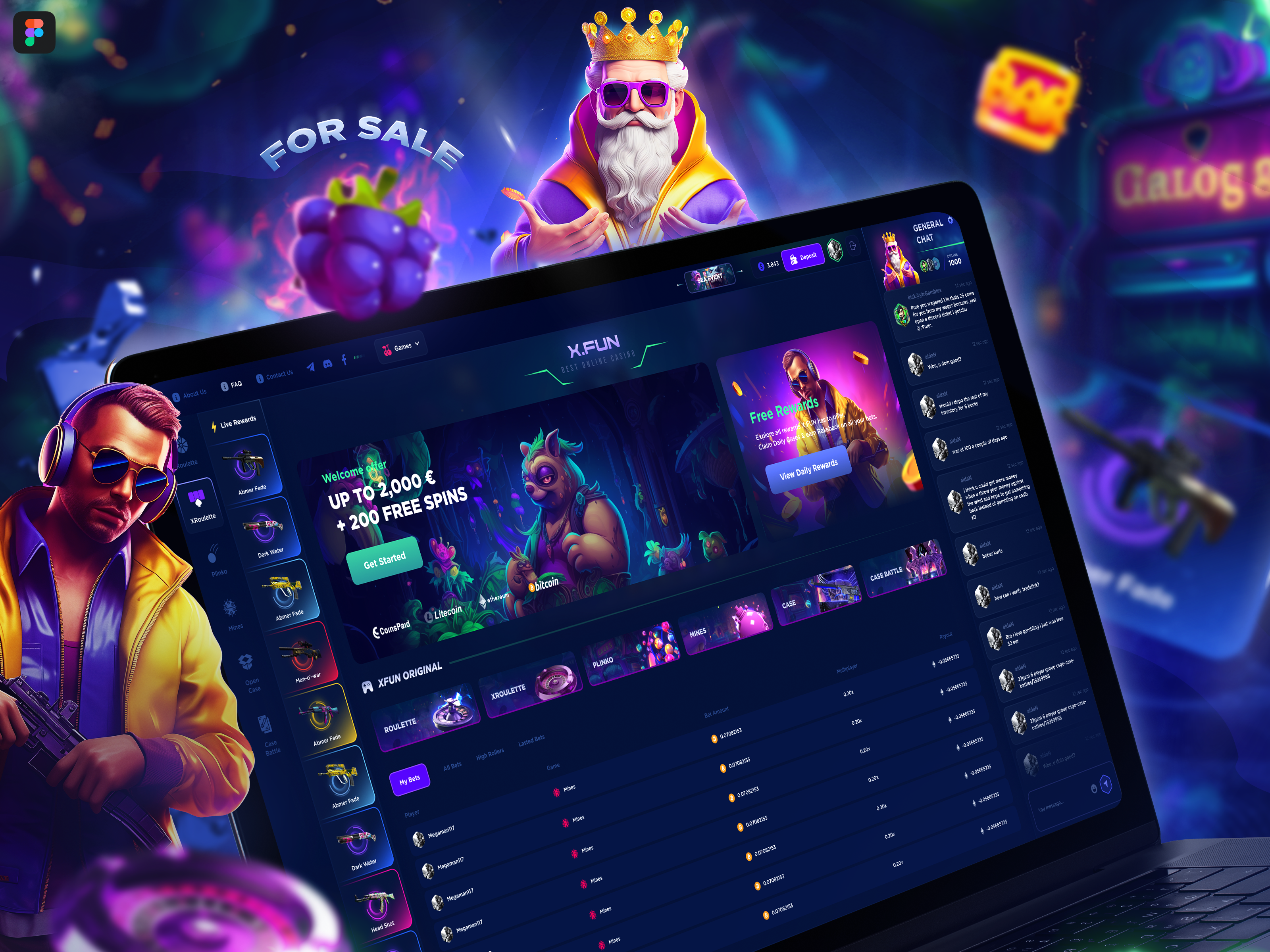 CSGO Gambling: X.FUN (for sale) casino clash gg crypto cs2 csgo dice gambling game juicyart open cases plinko roulette skins uiux x fun