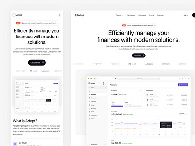 SaaS La dashboard finance landing page mobile version responsive saas ui ux website