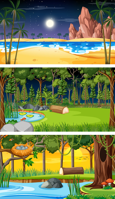 Set different nature horizontal_scenes 3d animation branding graphic design logo motion graphics ui