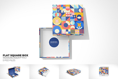 Flat Square Box Packaging Mockup v.2 box box mock up branding branding mock up cosmetics flat square box gift mailer box mock up mailing box mockup mockups open lid box package packaging personalized shipping box showcase smart object square box square box mockup template