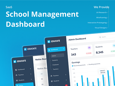 SaaS - School Management Dashboard admin dashbaord admin panel admin uiux branding case study chart expand menu management minimal pie chart product design saas school management table trend ui ux design uiux ux case study web3