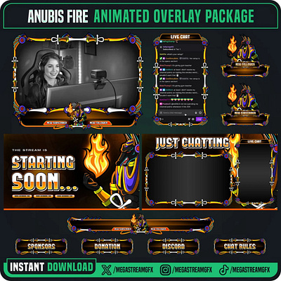 Anubis Fire Stream Overlay Pack - Egypt Theme Overlays overlays esport