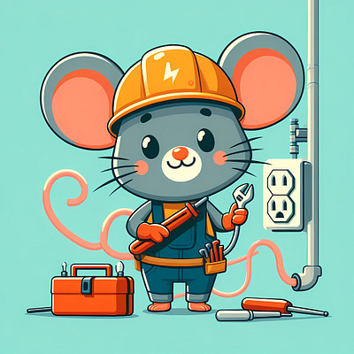 Electrician Mouse Vector Illustration app branding creative design electric electrician flat graphic design illustration logo modern mouse rat typography ui vector
