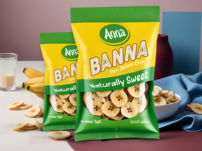 Banana Chips Packaging Design banana banana chips banana chips packaging design bottle label chips chips packaging design food food packaging graphic design label label design packaging design packet pouch design product packaging snack snack packaging