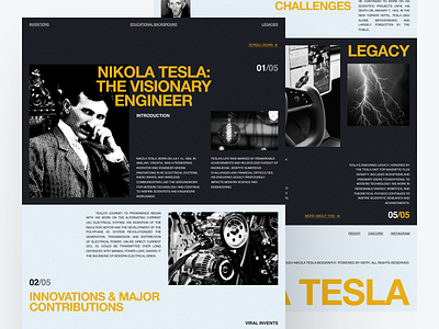Nikola Tesla: Tribute Landing Page app biography branding design engineer home invention landing landing page logo minimalist nikola page screen tesla trending tribute ui ux website