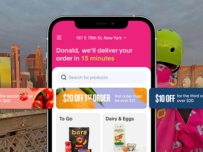 Grocery delivery app in NYC app delivery ecosystem food foodtech. grocery nyc service design startup tech ui ux