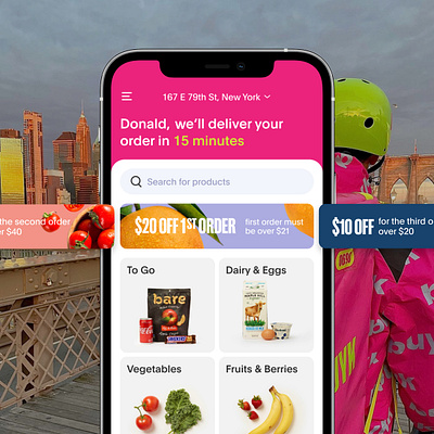 Grocery delivery app in NYC app delivery ecosystem food foodtech. grocery nyc service design startup tech ui ux