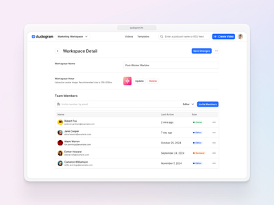 Manage Workspace 24designstudio audio podcast ui branding minimal ui ux video app video podcast ui visual design visual ui