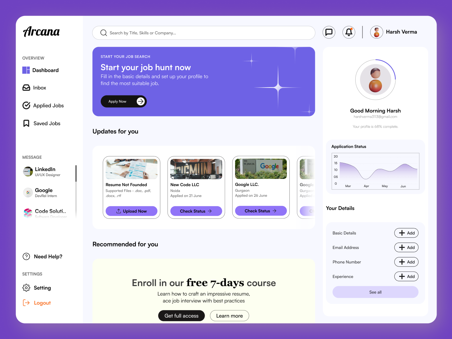 Dashboard Design for an AI-Based Job Search Platform by Harsh Verma on ...