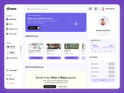 Dashboard Design for an AI-Based Job Search Platform ai based saas design ai based website design ai company design ai dashboard design branding dashboard dashboard management illustration landing page saas design ui