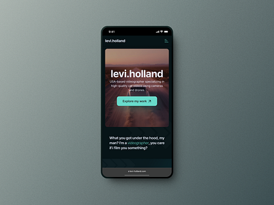 Landing page for a videographer blur digitaldesign glow landing page minimalistic mobile modern ui uiux userexperience userinterface videographer webdesign