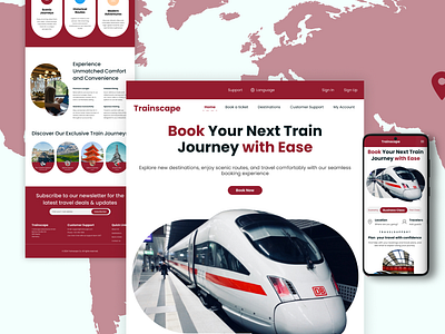 Landing Page - Trainscape booking booking system color design system figma footer heroes section landing page mobile design responsive design sign up testimonials transportation typography ui ui design uiux web web design website