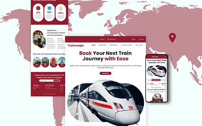 Landing Page - Trainscape booking booking system color design system figma footer heroes section landing page mobile design responsive design sign up testimonials transportation typography ui ui design uiux web web design website