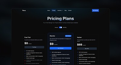Dark Pricing Page - SaaS Website dark pricing page dark theme pricing pricing cards pricing page pricing plans saas web design