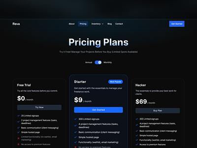 Dark Pricing Page - SaaS Website dark pricing page dark theme pricing pricing cards pricing page pricing plans saas web design