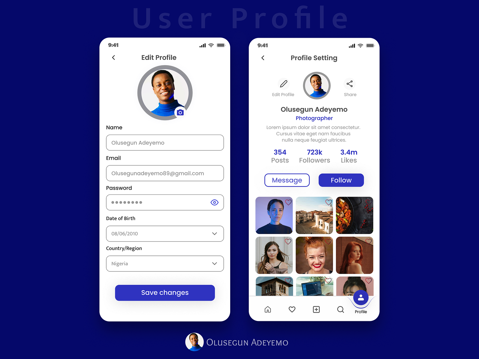User Profile UI | Daily UI 006 by Olusegun Adeyemo on Dribbble
