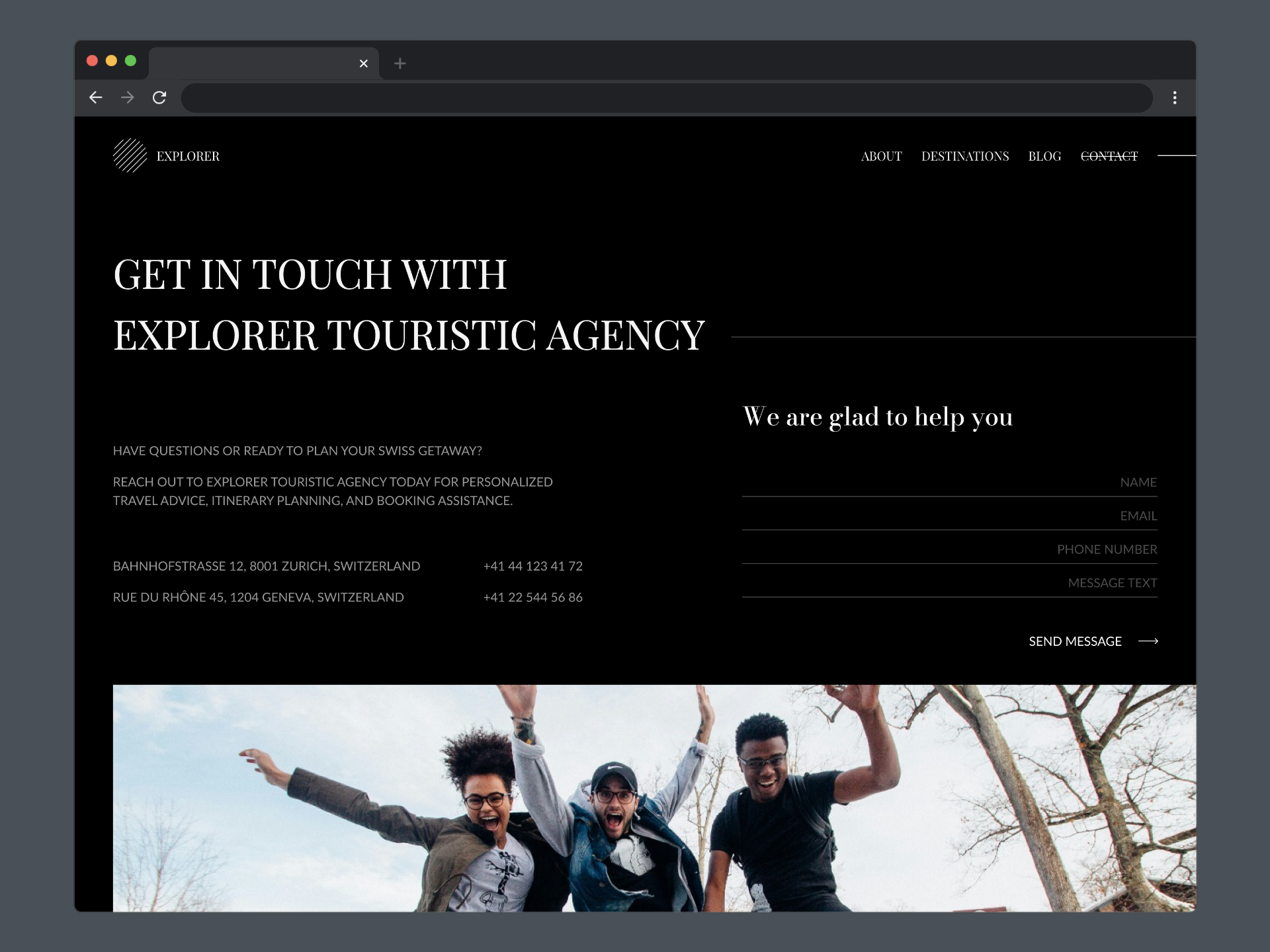 Travel Agency - Contact Us Page agency contact contactus design figma responsive section travel uxui webdesign