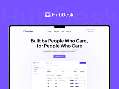 HubDesk - Customer Support SaaS Landing Page clean crm customer customer service customer support management minimal saas saas landing page saas product saas website sales support web web application webchat webdesign website