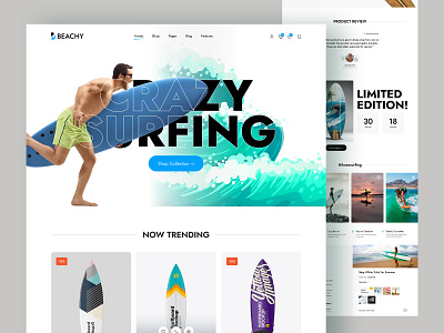 Beachy surfing e-commerce UI design e commerce landing page e commerce ui e commerce web design graphic design landing page landing page design surfing board ui surfing board ui design surfing ui design ui ui design user experience design user interface design ux web design website design