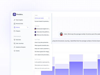 Menu and Chat History for Pondera Ai ai ai chat chat chatbot dashboard history menu message nav nav menu navbar saas saas design ui web app