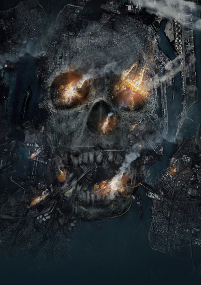 #3 Photoshop Manipulation - Post-Apocalyptic Movie Poster cinematic city design design inspiration digital dystopian fantasy fire graphic design illustration illustrator indesign manipulation movie poster photoshop post apocalyptic poster sci fi skull visual effects
