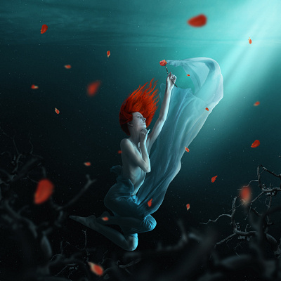 #4 Photoshop Manipulation - Fantasy Underwater Scene adobe aquatic art direction artistic blue digital dream free graphic design imaginary manipulation marine photo photoshop red rose sea life tutorial underwater water