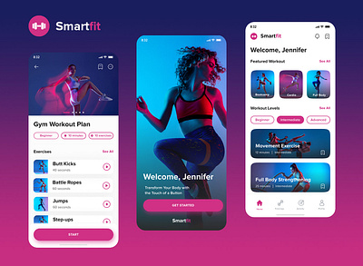 SmartFit - Fitness Mobile App app design fitness minimal mobile ui ux