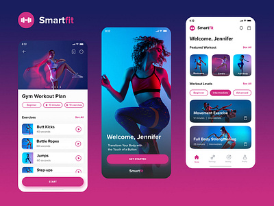 SmartFit - Fitness Mobile App app design fitness minimal mobile ui ux