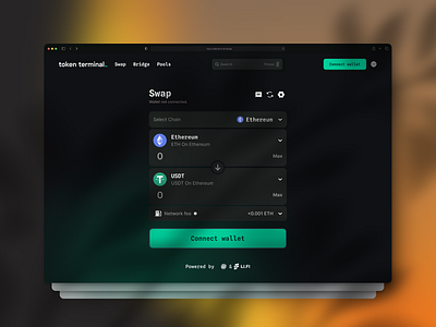 Swaping crypto assets on an omnichain Dex - token terminal app bitcoin crypto assets cryptocurrency decentalized exchange design dex ethereum l3 layer3 omnichain onchain swap ui usdt ux web 3 web app