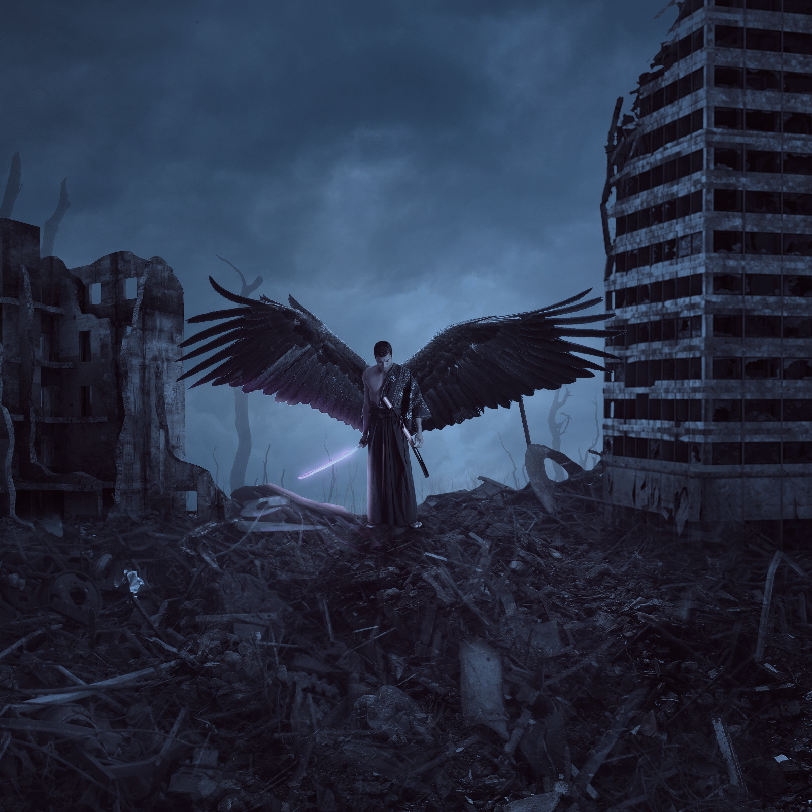 #7 Photoshop Manipulation - Apocalypse City with Fallen Angel adobe angel apocalypse broken city cityscape dark art fallen fantasy fantasy landscape manipulation moody photo photoshop poster surreal surrealism sword urban decay visual storytelling