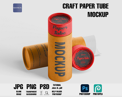 Craft Paper Tube 3 cylindrical tube mockup