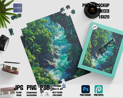 Puzzle Mockup 320 Pieces 16x20 5 puzzle packaging mockup puzzle set mockup