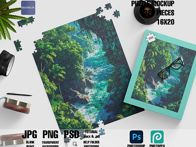 Puzzle Mockup 320 Pieces 16x20 5 puzzle packaging mockup puzzle set mockup