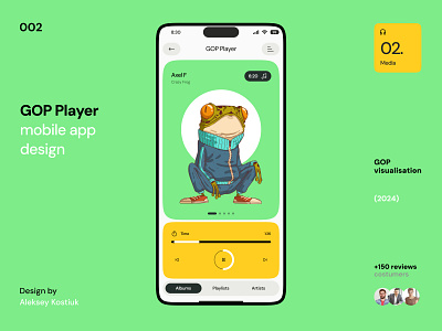 GOP Player mobile app design app creative design frog gop graphic design illustration landig page landing minimalism mobile ui
