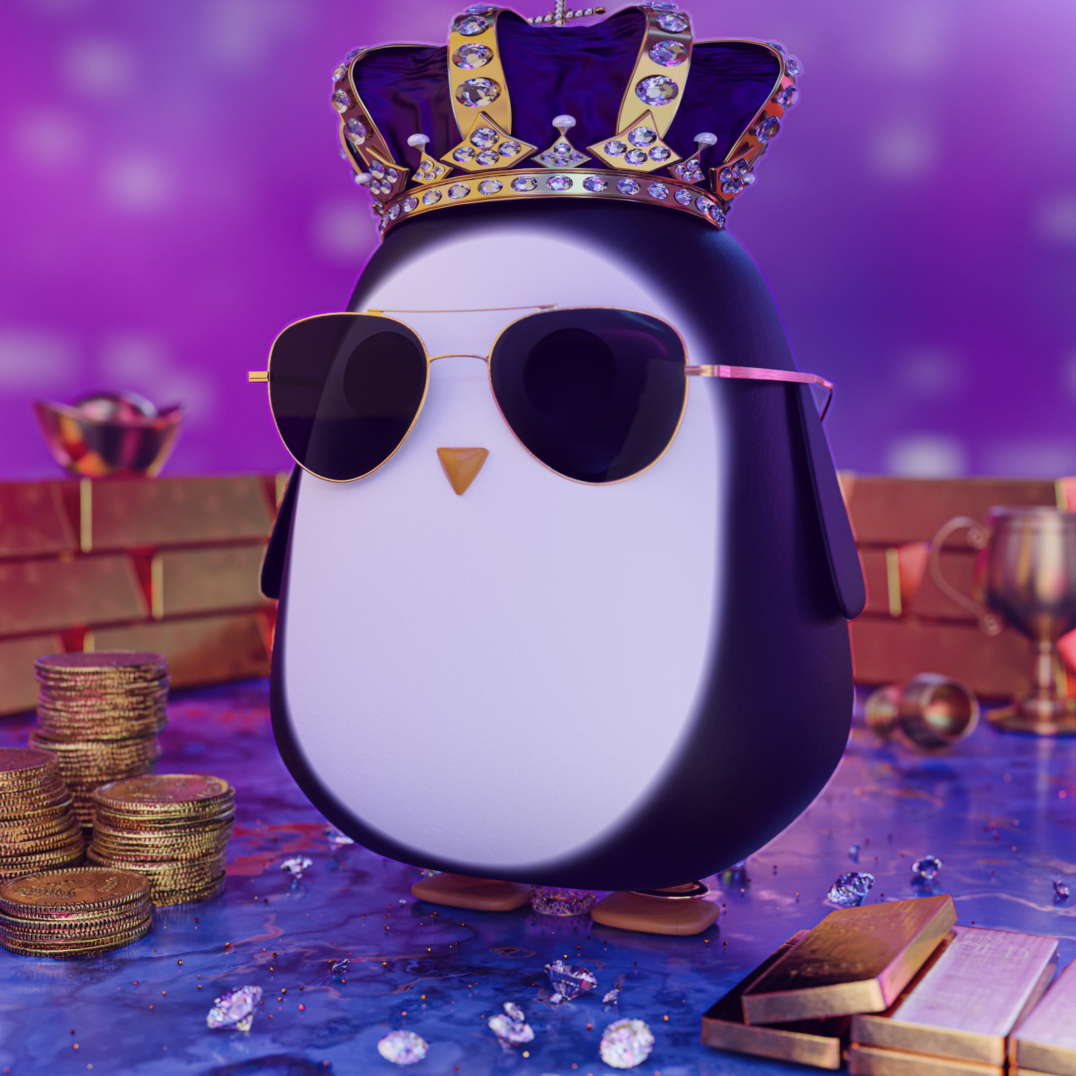 Waddlesworth - 2.0 3d animal art artic blender cartoon character concept crypto gold kids nature nft opensea penguin rich
