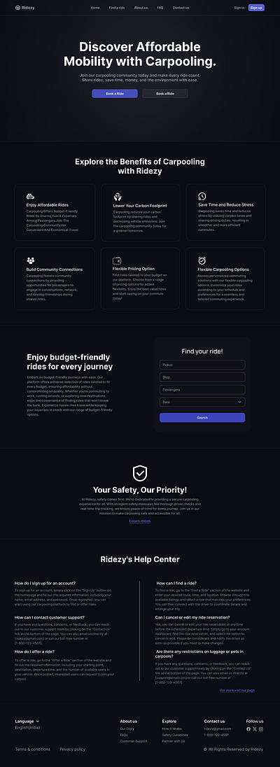 Ridezy figma landing page ui uiux user design user experience user interface web design