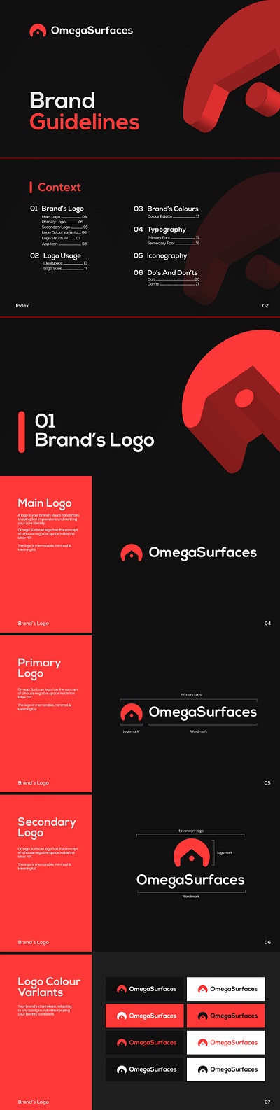 Omega Surfaces - Brand Guidelines brand guidelines branding design graphic design logo vector