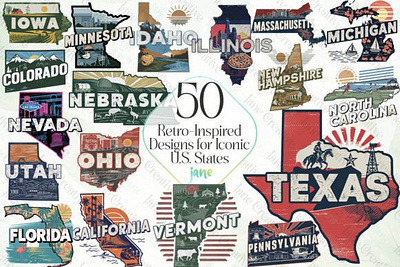 Retro Travel Design Iconic U.S. States Graphic united states