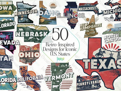 Retro Travel Design Iconic U.S. States Graphic united states