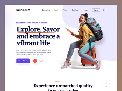 TravelLoom - Travel Agency Landing Page 2024 agency booking clean concept creative design interaction landing page layout minimal modern responsive tourism travel ui ux visual web design white