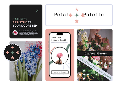 Petal Palette: Florist Branding and Application aesthetic app beautiful design bold branding button color palette colour create account cta design floral freelancer gig logo mobile small business ui unique user interface warm colors