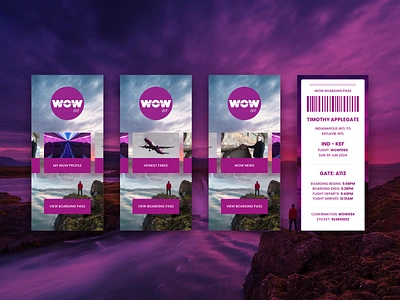 Daily UI 024 - Boarding Pass - Wow Air adobe xd airline boarding pass boarding pass daily ui 24 dailyui dailyui024 dailyui24 digital design digital designer mockup presentation prototype design prototype designer ui ui design ui designer wow airlines xd design xd designer xd mockup xd prototype