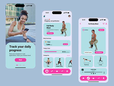 Female Fitness App app branding design fitness graphic design health illustration logo typography ui uidesign ux uxdesign vector website