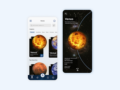 Universe Exploration - App Design abk abkdesigns creative designinspiration designinspirations dribbble education educationapp illustration inspirations mobileapp mobiledesigns planetsapp planetsstudy productdesign study ui uiux universe ux